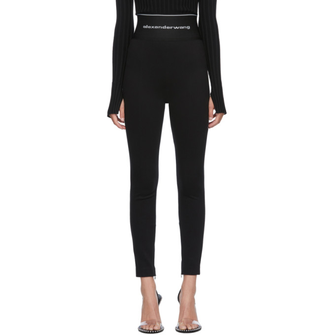 Alexander Wang Black Exposed Zipper Elastic Logo Leggings