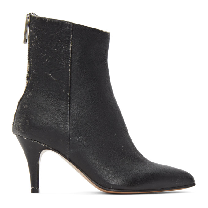 MM6 Maison Margiela Black Distressed Leather Heeled Boots