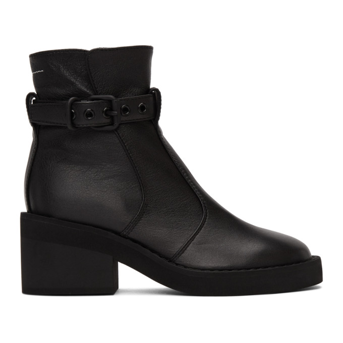 MM6 Maison Margiela Black Buckle Ankle Boots