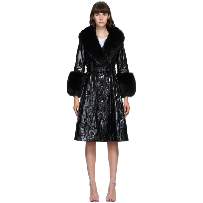 Saks Potts Black Patent Foxy Coat In Black Gloss ModeSens