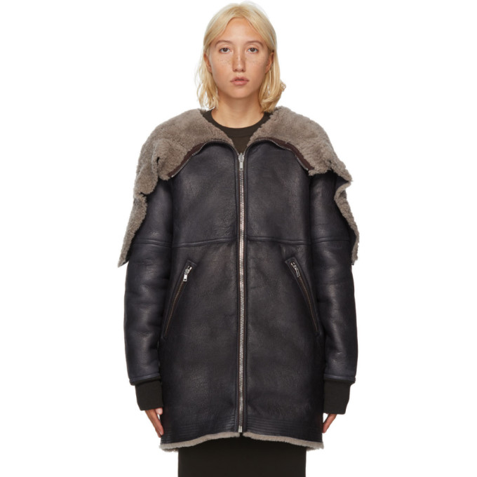 Rick Owens Reversible Black Shearling and Calfskin Jumbo Parka 202232F06202603