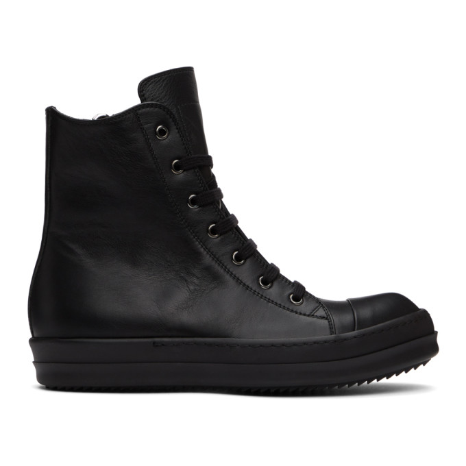 rick owens black leather high top sneakers