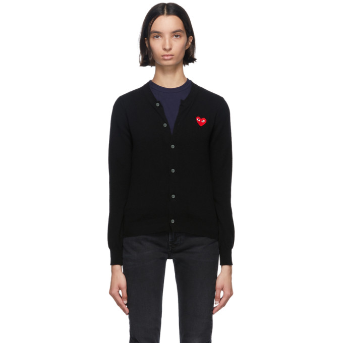 Comme des Garcons Play Black and Red Heart Patch Cardigan