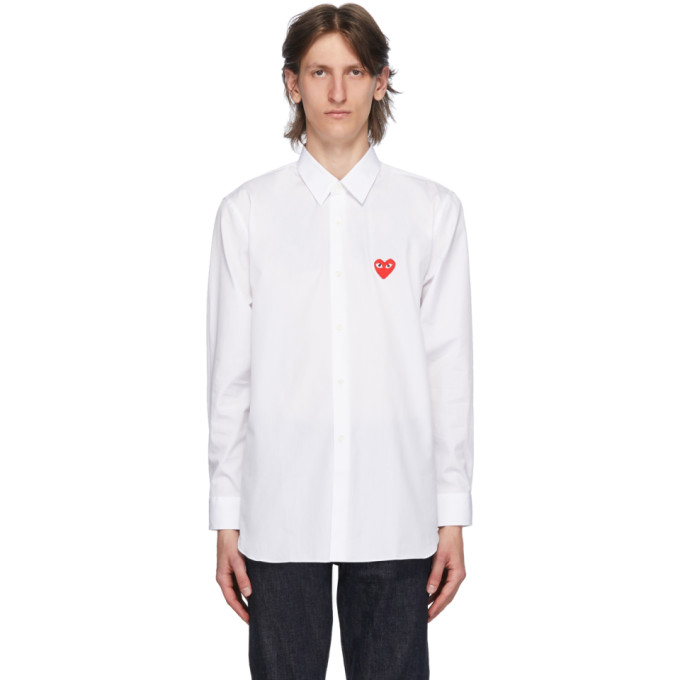 Comme des Garcons Play White and Red Heart Patch Shirt