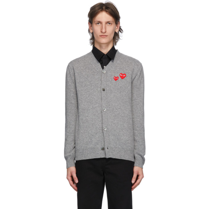 Comme des Garcons Play Grey Wool Double Heart Cardigan