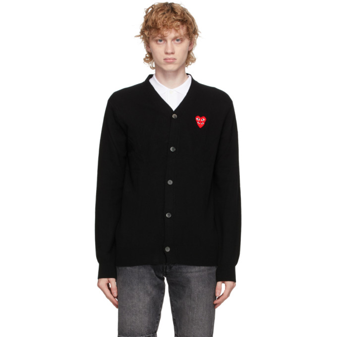 Comme des Garcons Play Black Wool Double Heart V-Neck Cardigan