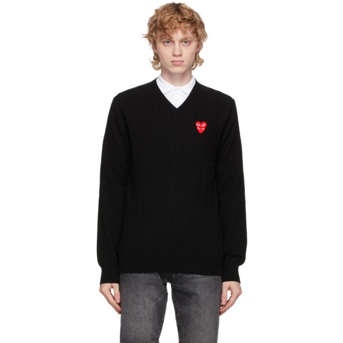 Comme des Garcons Play Black Double Heart V-Neck Sweater