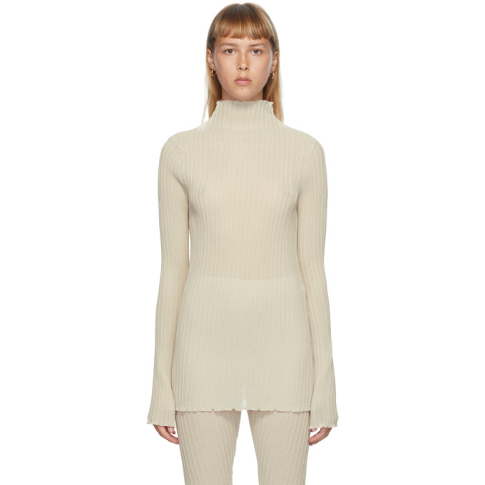 Jil Sander Off-White Pleated Turtleneck