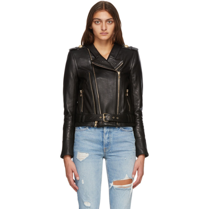 BALMAIN BLACK LEATHER BIKER JACKET