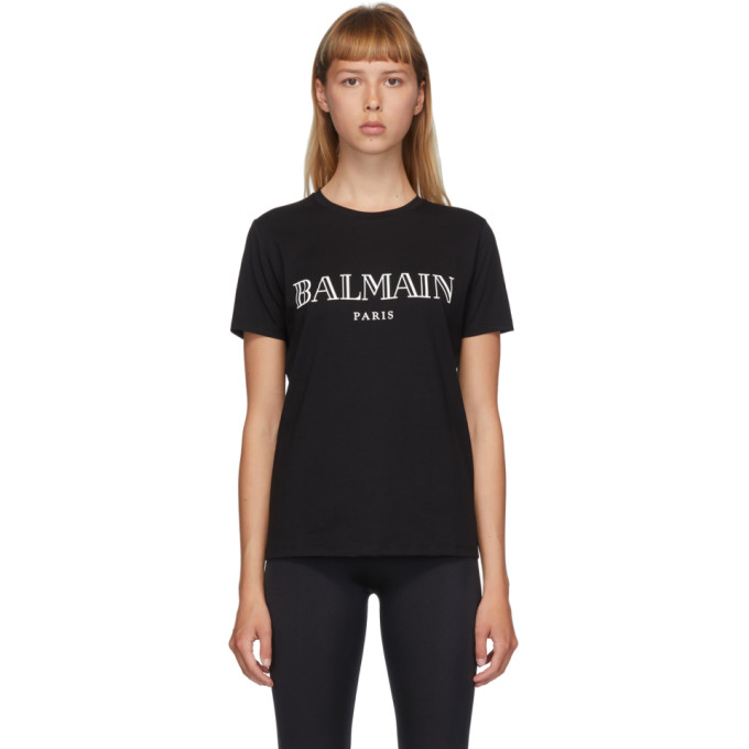 BALMAIN BALMAIN BLACK AND WHITE LOGO T-SHIRT