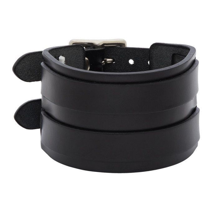 JUNYA WATANABE JUNYA WATANABE BLACK LEATHER DOUBLE BUCKET BRACELET