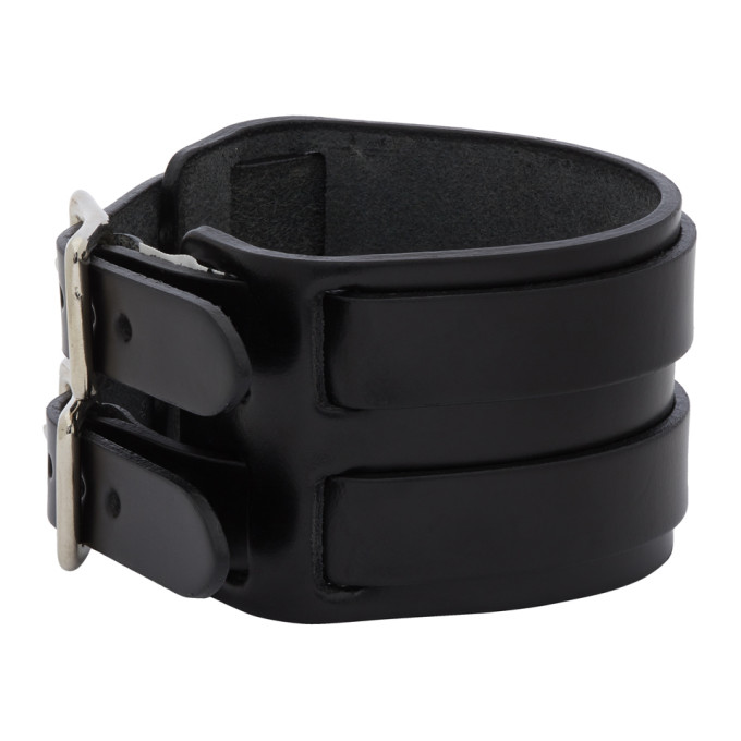 JUNYA WATANABE JUNYA WATANABE BLACK LEATHER DOUBLE BUCKET BRACELET