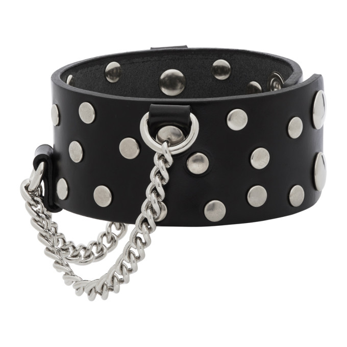 JUNYA WATANABE JUNYA WATANABE BLACK LEATHER STUDDED CHAIN ANKLET