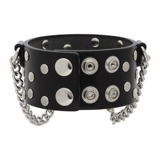 JUNYA WATANABE JUNYA WATANABE BLACK LEATHER STUDDED CHAIN ANKLET