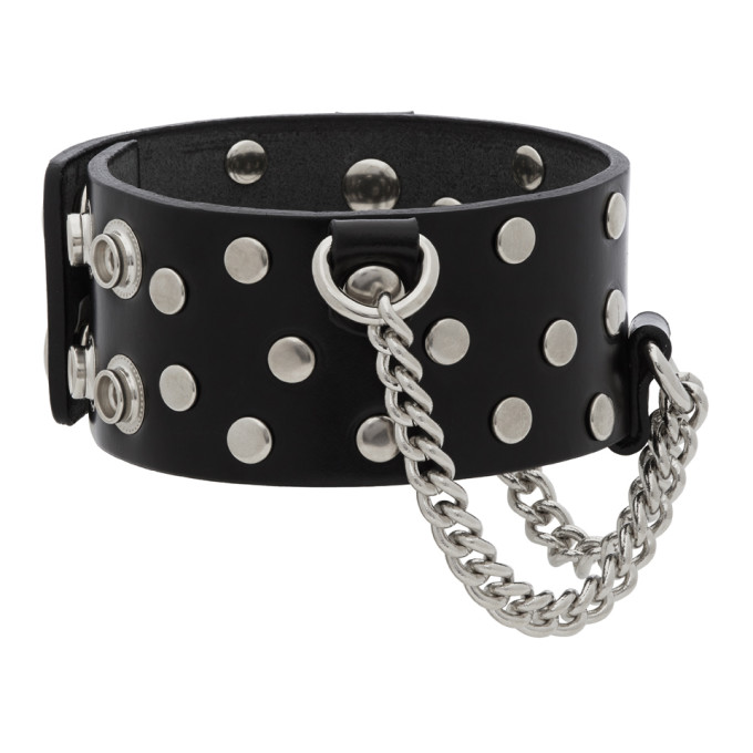 JUNYA WATANABE JUNYA WATANABE BLACK LEATHER STUDDED CHAIN ANKLET