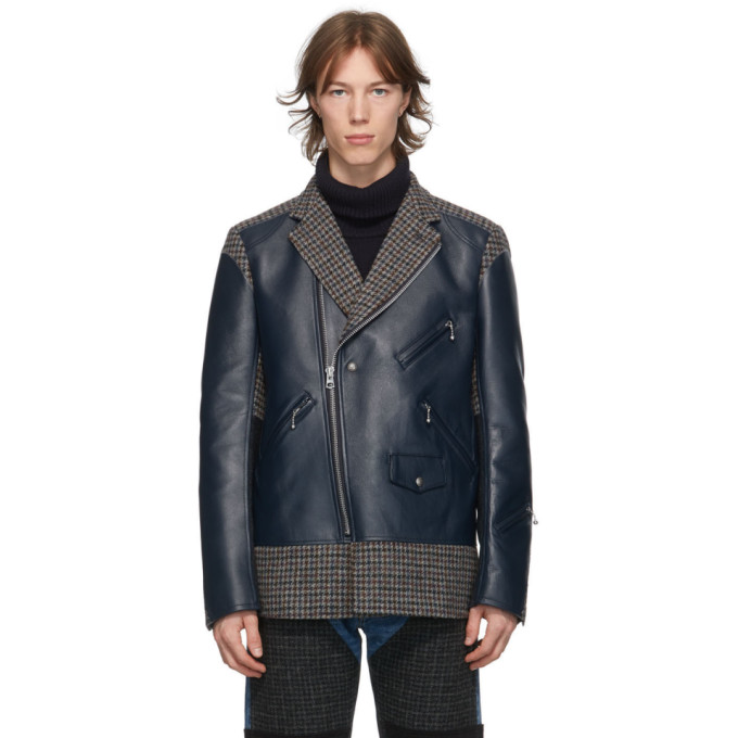 Junya Watanabe Junya Watanabe Navy Leather and Tweed Jacket