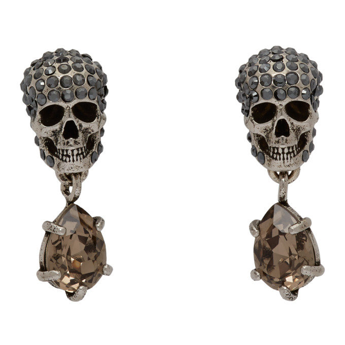 Alexander McQueen Silver Skull Crystal Earrings