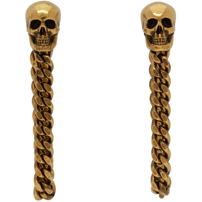 Alexander McQueen Gold Skull Chain Earrings