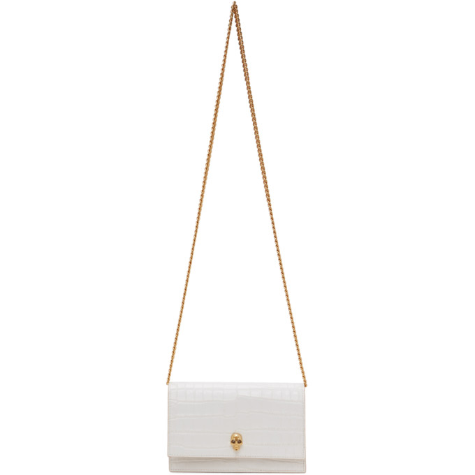 Alexander McQueen White Croc Mini Skull Bag