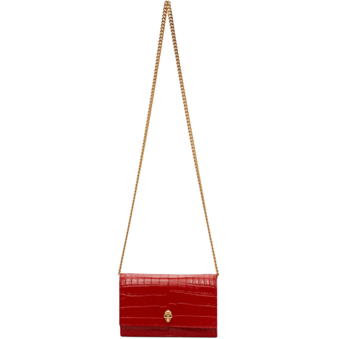 Alexander McQueen Red Croc Mini Skull Bag