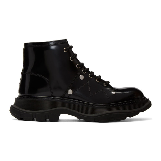 Alexander McQueen Black Tread Lace-Up Boots
