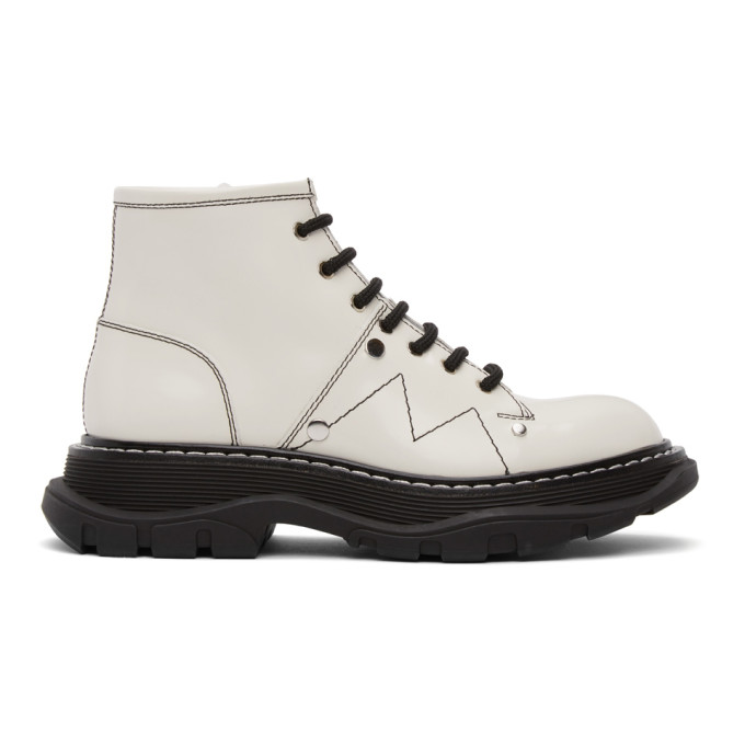Alexander McQueen Off-White Tread Lace-Up Boots