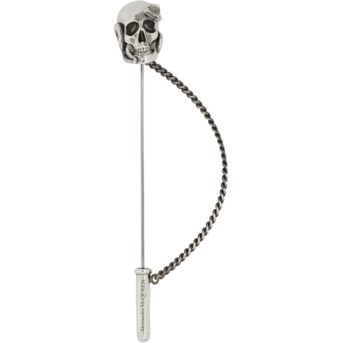Alexander McQueen Silver Skull and Snake Lapel Pin