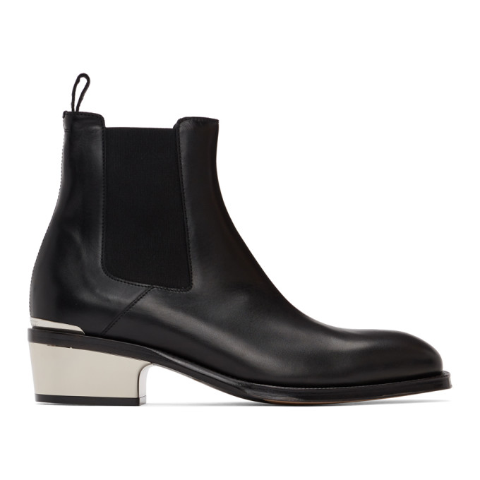 Alexander McQueen Black Metal Heel Chelsea Boots