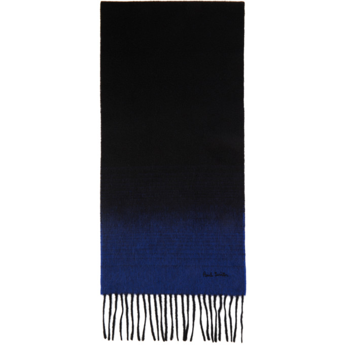 Paul Smith Black and Blue Cashmere Contrast End Scarf