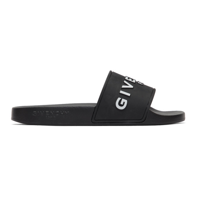 Givenchy Black And White Logo Rubber Slides In 001 Black | ModeSens