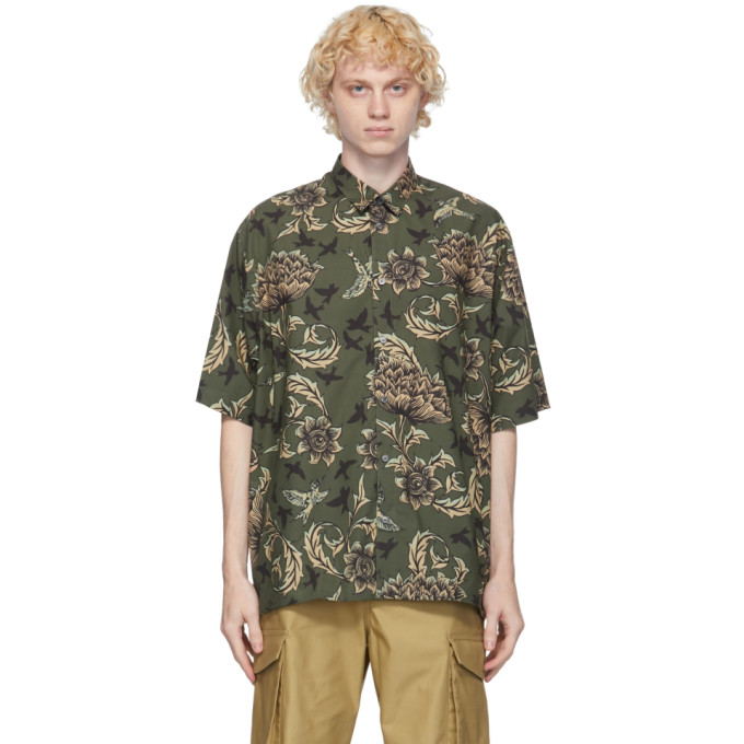 Givenchy Khaki Floral and Astral Oversized Short Sleeve Shirt