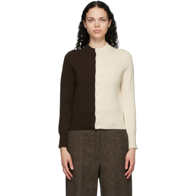 extreme cashmere Brown and Off-White Cashmere N°140 Little Game Cardigan