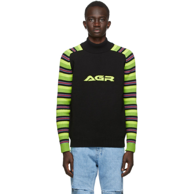 AGR SSENSE Exclusive Black Striped Logo Sweater