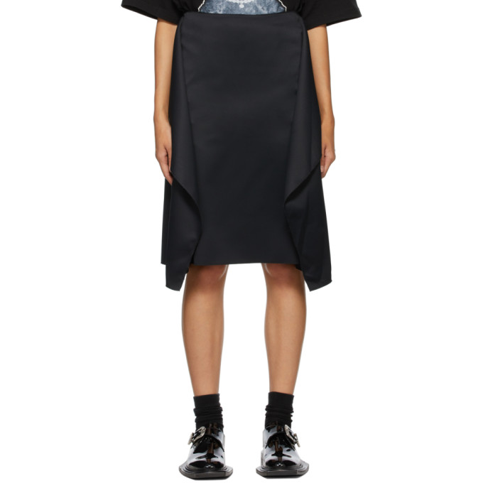 We11done Black Satin Wing Mid-Length Skirt