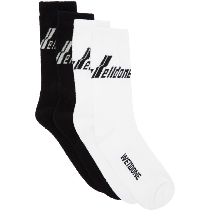 We11done Two-Pack Black Logo Socks