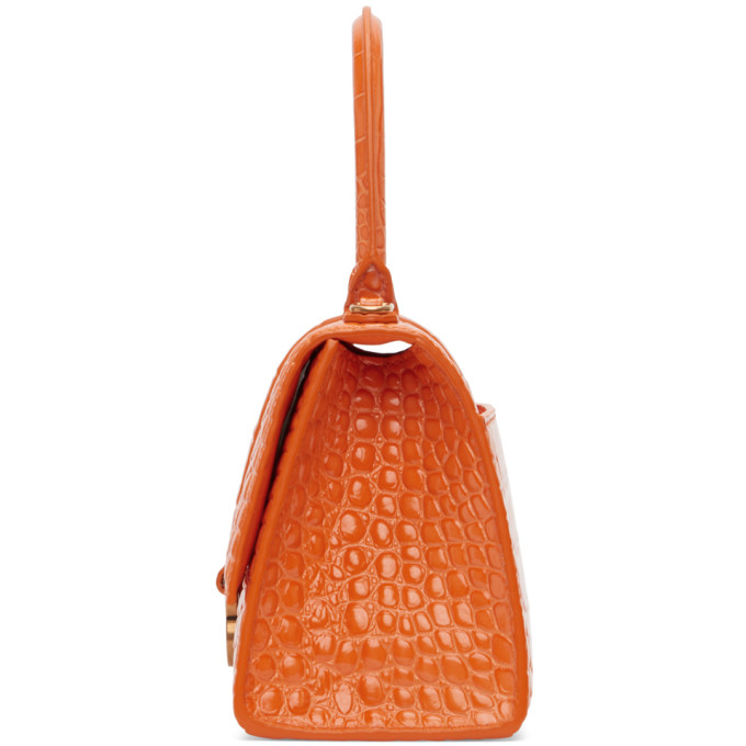 BALENCIAGA BALENCIAGA ORANGE CROC SMALL HOURGLASS BAG