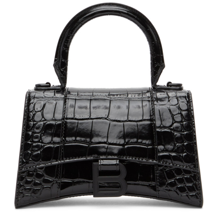 BALENCIAGA BALENCIAGA BLACK CROC XS HOURGLASS BAG