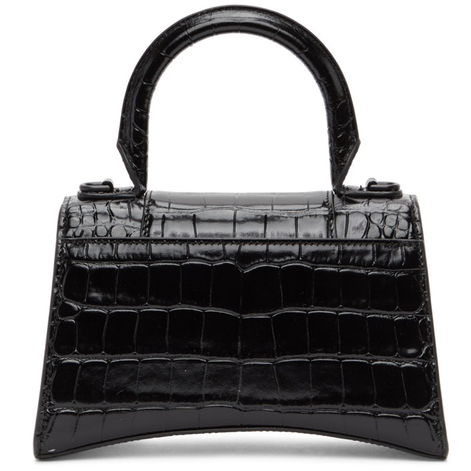 BALENCIAGA BALENCIAGA BLACK CROC XS HOURGLASS BAG