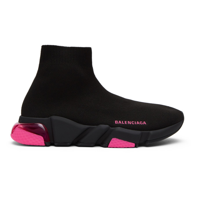 Balenciaga Speed Clear Sole Sneakers In Black And Neon Pink In 1051 ...