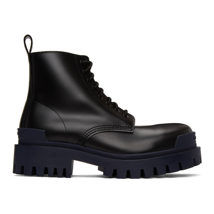 Balenciaga Black Strike Lace-up Leather Boots In 1040 Blknvy | ModeSens