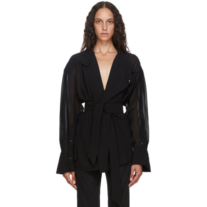 black chiffon wrap blouse