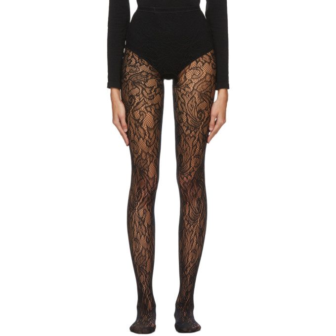 DRIES VAN NOTEN DRIES VAN NOTEN BLACK FOGAL EDITION LACE TIGHTS