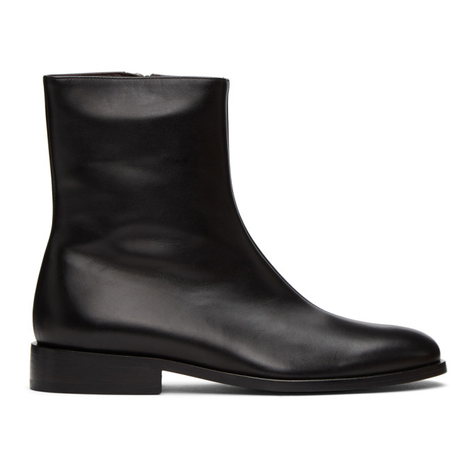 Dries Van Noten Black Leather Ankle Boots