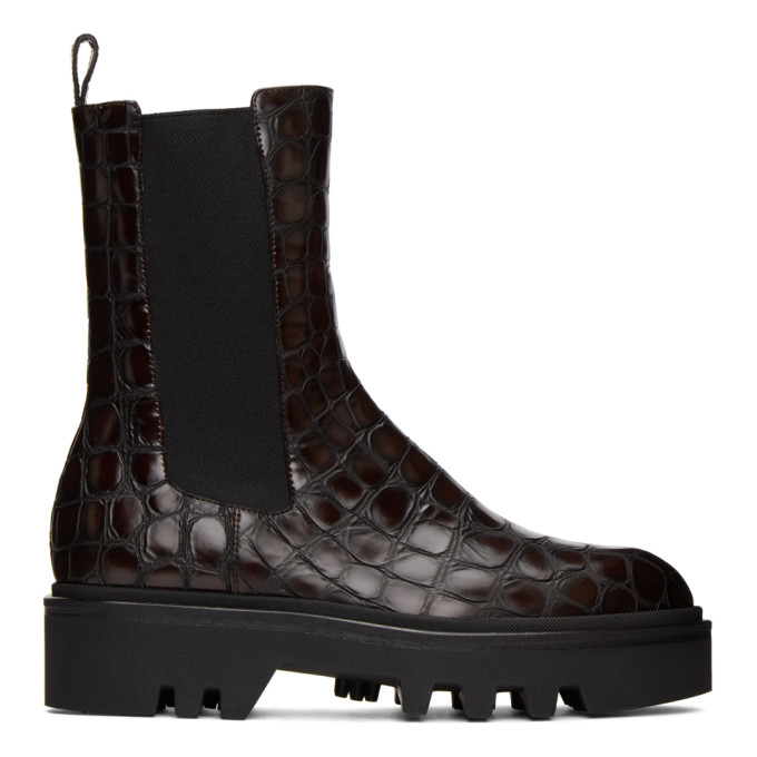 Dries Van Noten Brown Croc Chelsea Boots