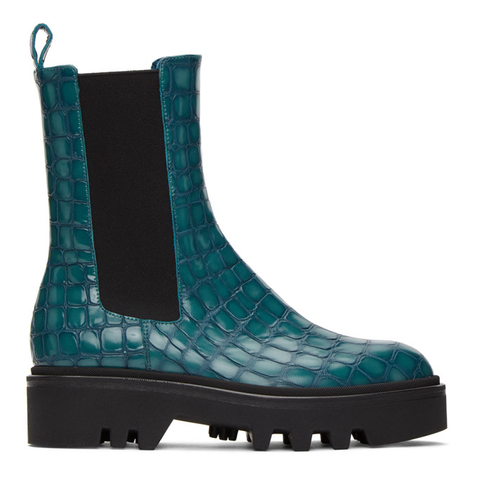 Dries Van Noten Blue Croc Chelsea Boots