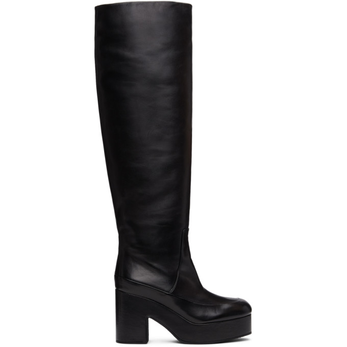 Dries Van Noten Black Leather Platform Tall Boots