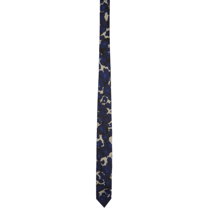 Dries Van Noten Navy Graphic Silk Tie