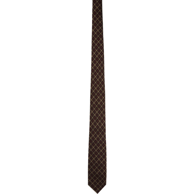 Dries Van Noten Brown and Tan Grid Silk Tie