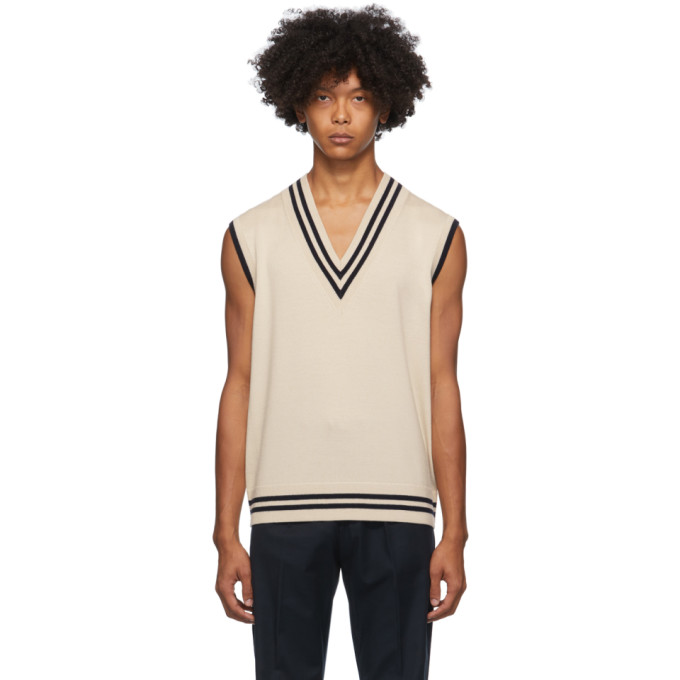 Dries Van Noten Off-White and Black V-Neck Vest