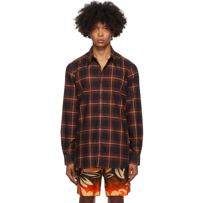 Dries Van Noten Red and Black Straight Shirt